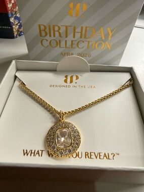 April 2026 Gold Crystal Halo Pendant Necklace - Birthday Collection